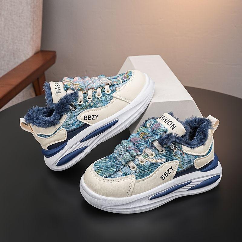Children's Anti-slip Sports Shoes, Winter Boys' Fleece Warm Board Shoes