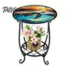 Mesa Lateral Externa Talos, Redonda Pequena Mosaico Pássaro Borboleta Acento de Pátio, Mesa de Apoio para Plantas Café Chá Interna para Quintal Varanda Jardim Sala de Estar, Quarto