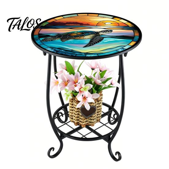 Mesa Lateral Externa Talos, Redonda Pequena Mosaico Pássaro Borboleta Acento de Pátio, Mesa de Apoio para Plantas Café Chá Interna para Quintal Varanda Jardim Sala de Estar, Quarto