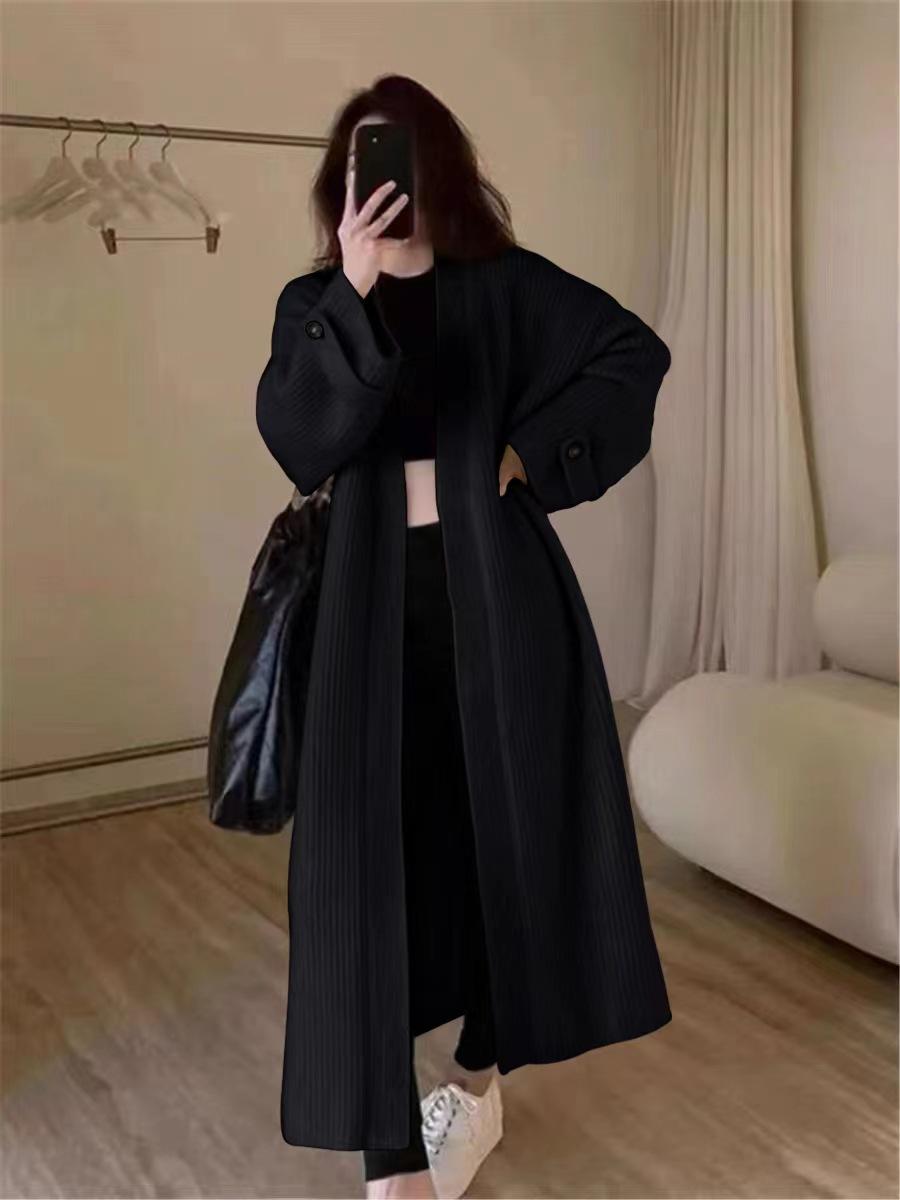 

Осень-зима Женский кардиган с длинным рукавом и пуговицами, пальто, женский мешковатый трикотажный свитер One Size чёрный