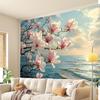 1pc Tranquil Beach Blooming Magnolia Tree Tapestry - Polyester Fabric, Machine Washable, Suitable for Bedroom Living Room
