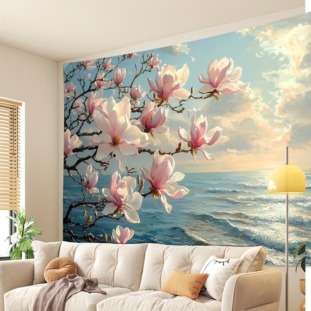 1pc Tranquil Beach Blooming Magnolia Tree Tapestry - Polyester Fabric, Machine Washable, Suitable for Bedroom Living Room