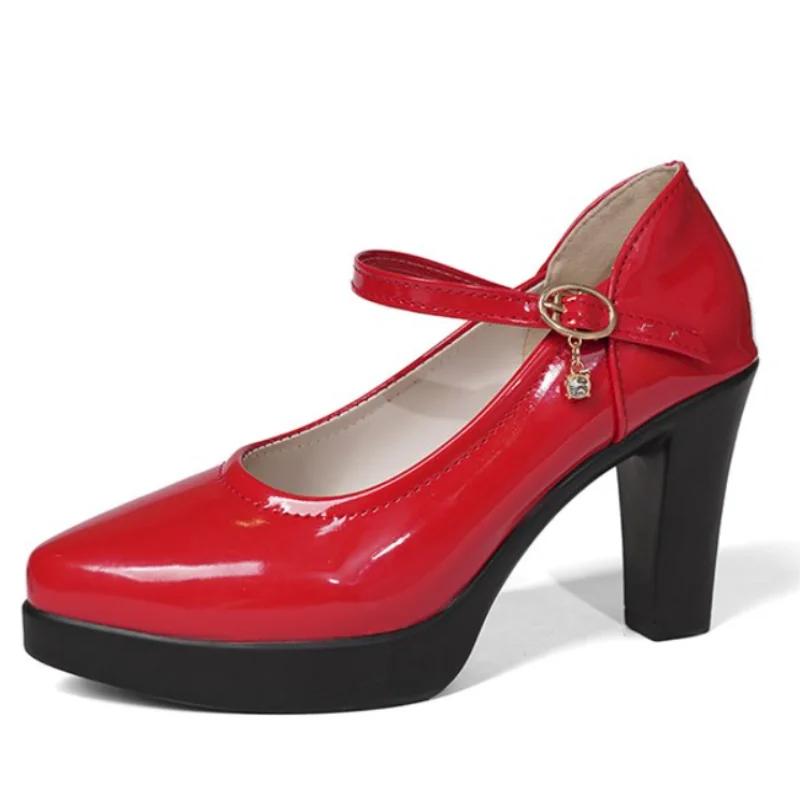 Fashion Ankle Strap Thick Heels Pumps for Women 2024 Pu Leather Office High Heeled Shoes Woman's Elegant Platform Mary Jane Shoes Casual