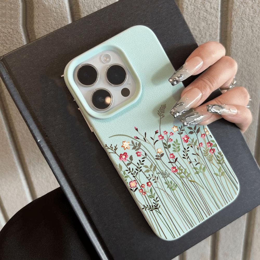 Personalized lines and flowers are suitable for iPhone17 Pro Max leather pattern mobile phone case 17 all-inclusive 15 large holes 16 soft case