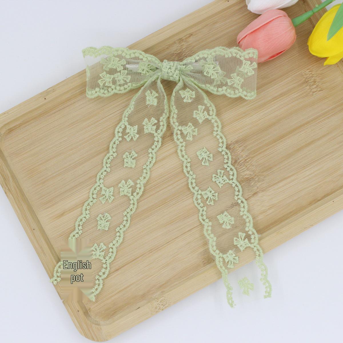 Ballet-Style Bow Lace Ribbon Hair Clip: Sweet Girl s Versatile High-Grade Accessory зелёный