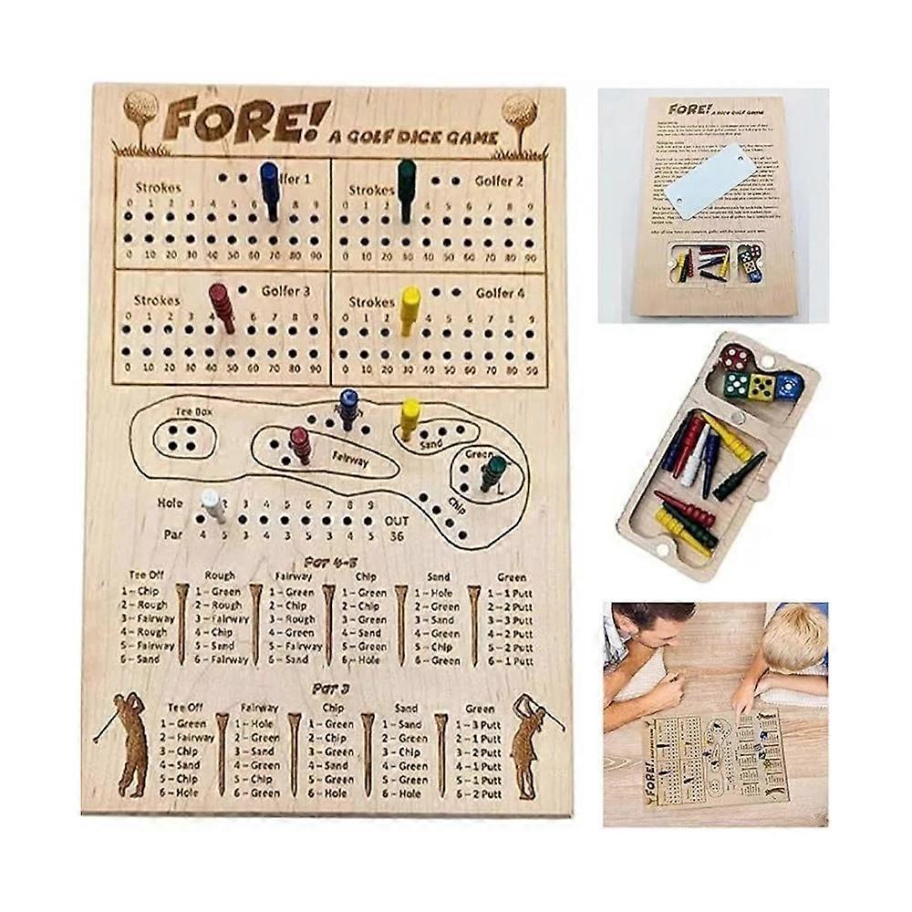 Fore! A Golf Dice Board Game,Wood Tabletop Golf Dice Game for Home, Travel, Camp