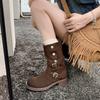Retro Light Luxury Matte Leather Wipe Round Head Thick Heel Lapel Tube Western Boots Handsome Cool Boots Women'S German Short Boots