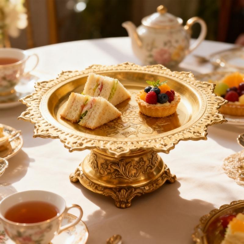 Decorative Alloy Offering Plate with Ornamental Pattern Tall for Religious Ceremonies Home Decoration Highlight