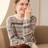 Women's Color Block Jacquard Cashmere Sweater - Autumn/Winter Korean Style Round Neck Knit