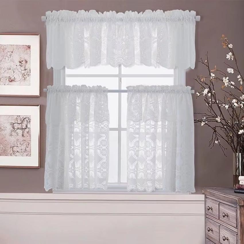 1 Pcs Kitchen Lace Window Screen Curtain Coffee Short Curtain Small Wear for Home Dormitory Bed