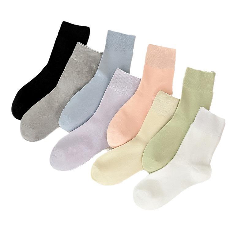 5 Pairs of White Stockings, Women's Mid-calf Socks, Spring and Autumn Boneless Socks, Versatile, Black Summer Thin Postpartum Socks
