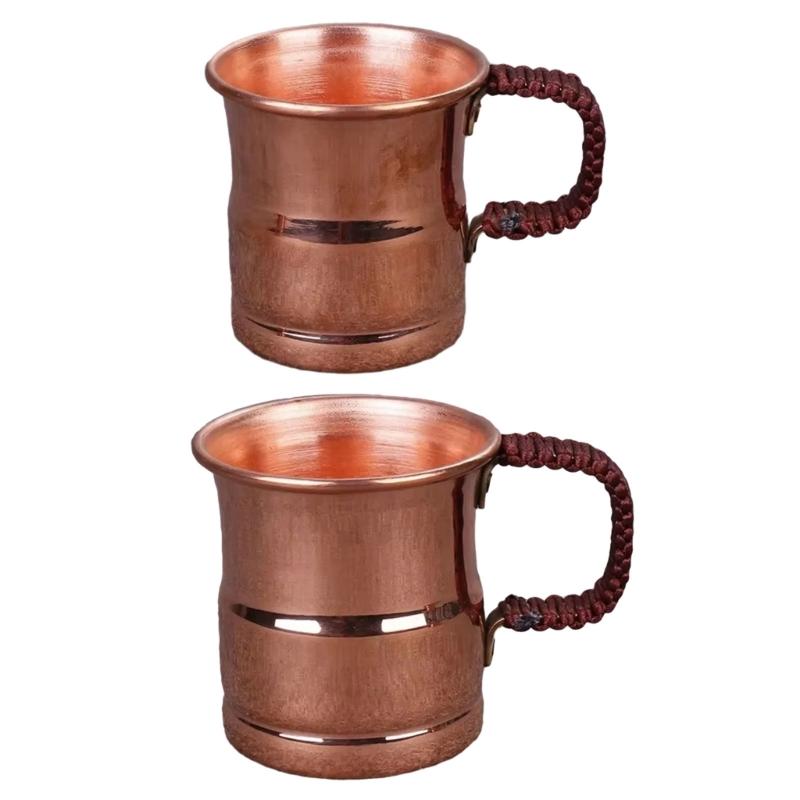 Braided Handle Copper Mug for Beer Milk and Juices with Comfortable Grip Drinking Cup Kitchen Essential