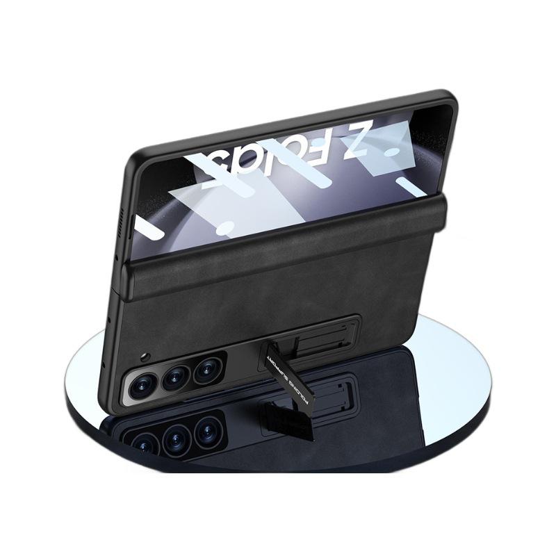Samsung Z Fold5 Leather Case: Magnetic Hinge, Full Coverage, Stand, Cross-Border Protection