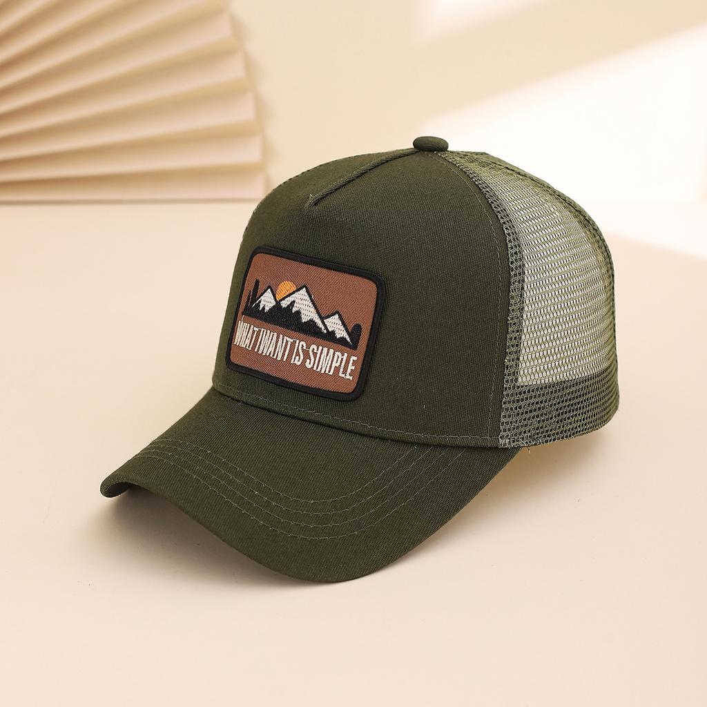 Fashionable Summer Hollow Out Mesh Baseball Cap with Embroidered Sunset Mountain Design, Outdoor Sun Protection Snapback Hat