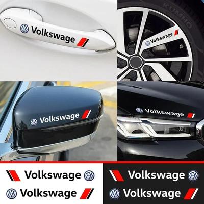 BSM1 Emblems 4Pcs Car Door Handle Stickers Tire Rear View Mirror Decals For Volkswagen GTI R-Line Polo T5 Golf Passat Scirocco Beetle