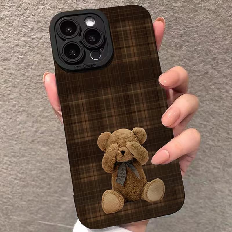 Vintage Plaid Bear Patterns Phone Case For iPhone 17 Pro Max 16 Pro 15 14 13 Mini 12 11 Pro Max 16E 17Air Hockproof Soft Cover