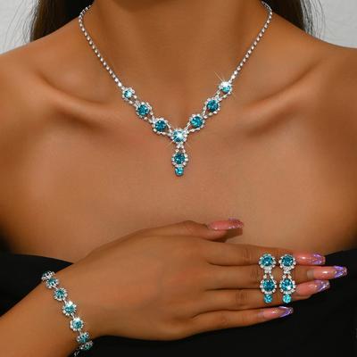 Ladies Earrings Necklace Bracelet Jewelry Set Claw Chain Bridal Jewelry Simple Blue Birthday Party Gift