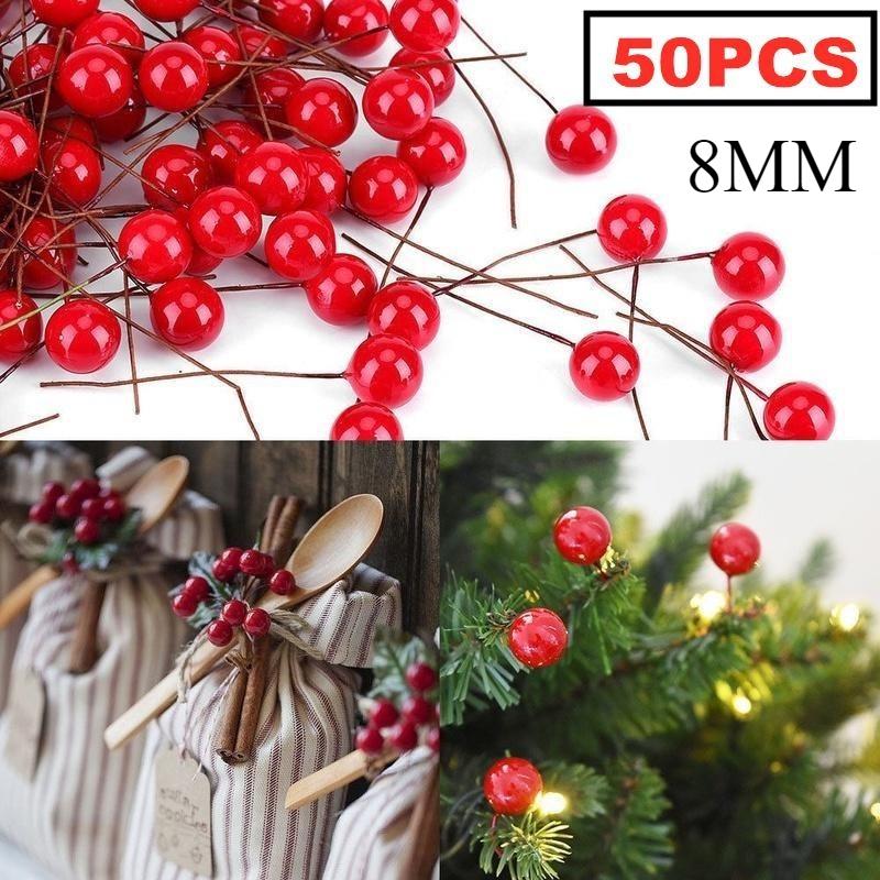 

50шт рождественские красные ягоды Холли орнамент 50pcs красный