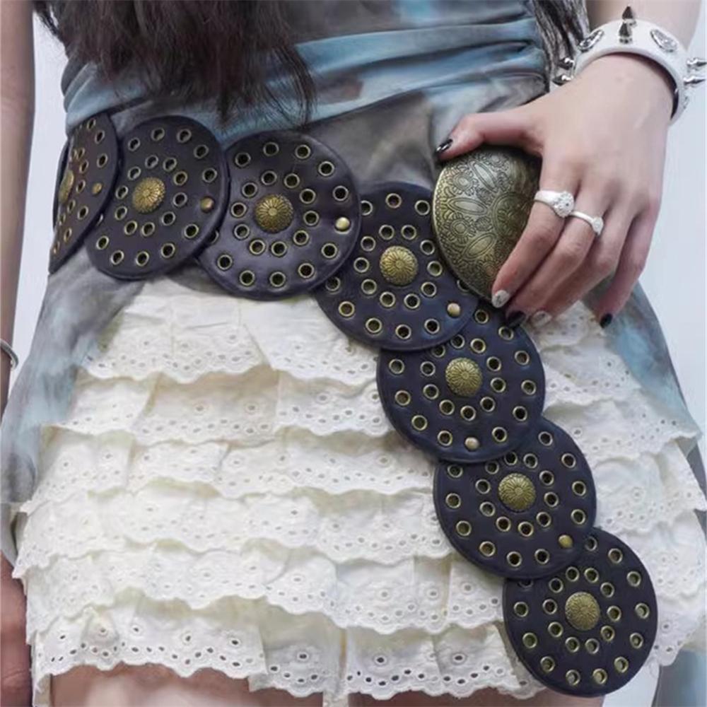 1pc Women's Western Denim Belt Metal Hollow Ladies Trend Wide Waistband Belt for Dresses Women Vintage Personalized Waist seal