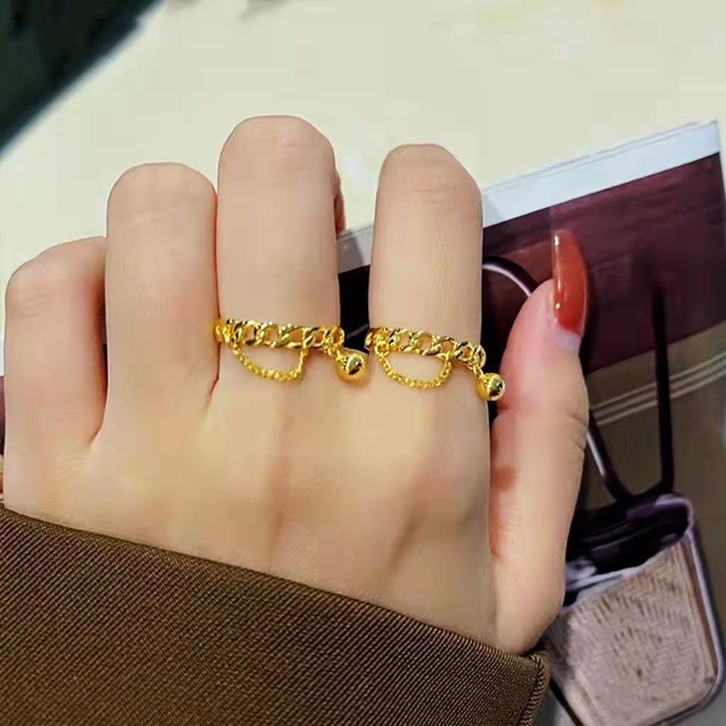 Vietnamese Sand Gold Adjustable Women's Ring, Brass Gold Plated, Korean Style