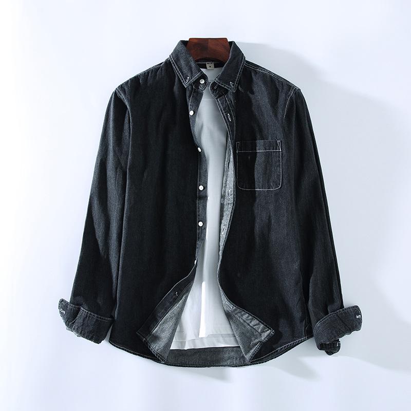 

Men s Spring Plus Size Denim Shirt Vintage Washed Shirt XXXL чорний