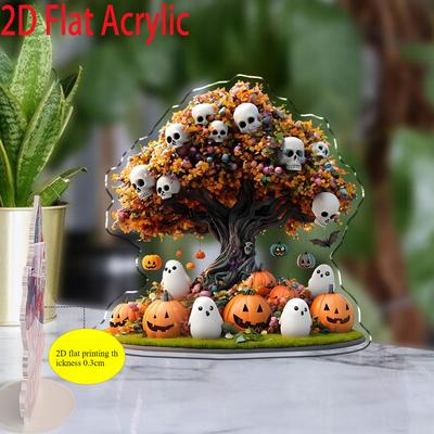 2D Ploché Akrylové Halloweenské Ozdoby - Dýně Podzimní List Strom a Lebka Netopýr Ozdoba, Domácí Kancelář Párty Stolní Displej, Halloweenské Dárky