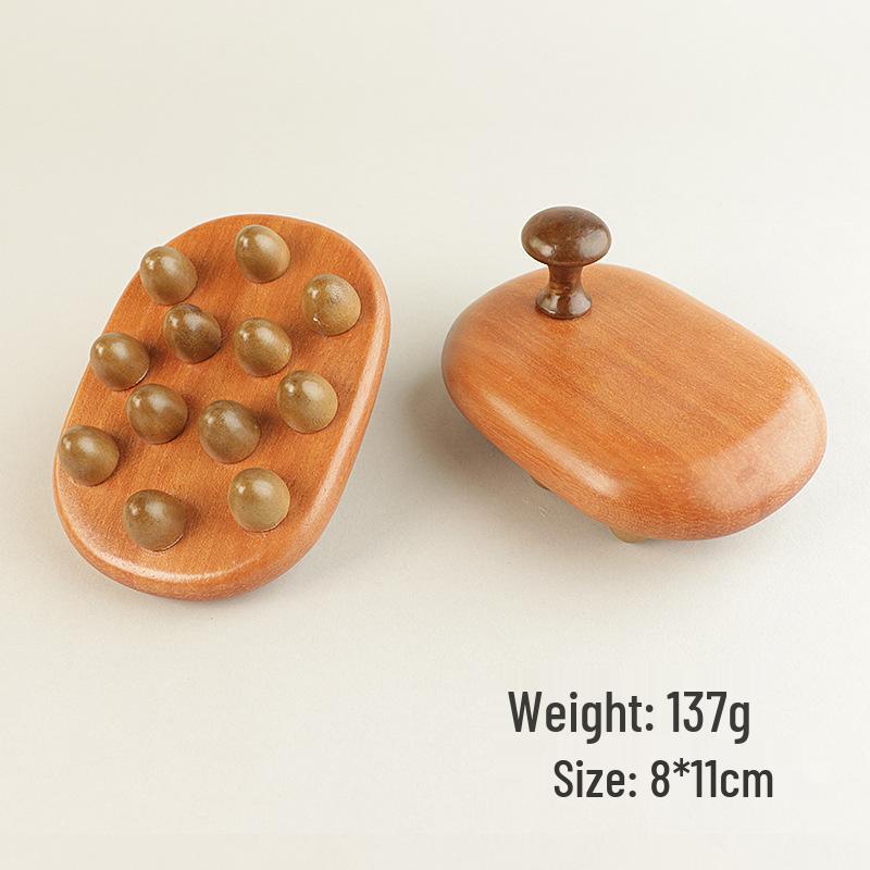 Sandalwood 12-Bead Meridian Massage Comb for Full-Body Large-Tooth Stimulation and Abdomen Rubbing