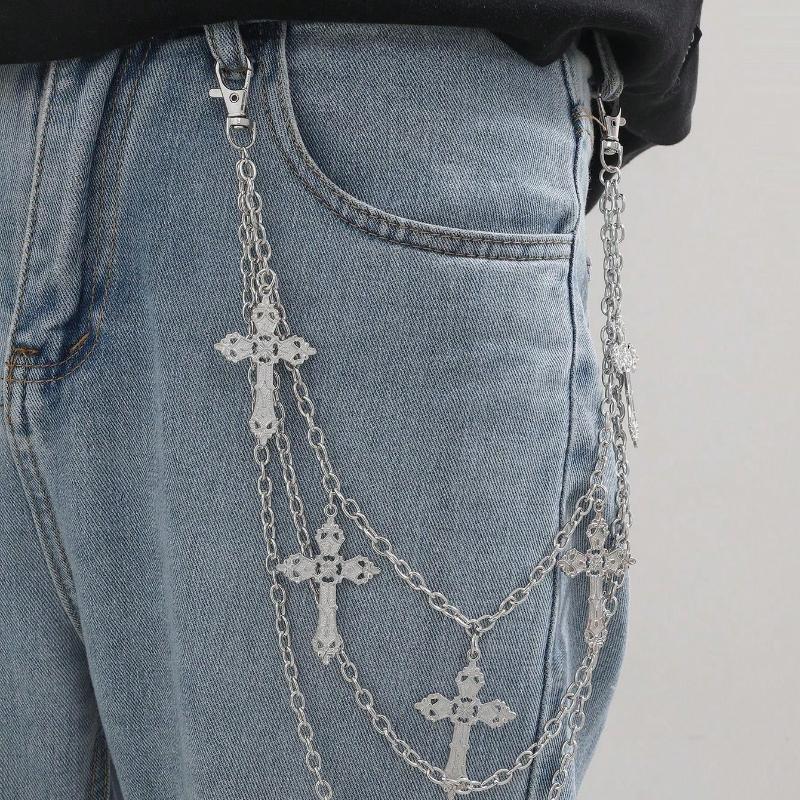 1pc Men Cross Pendant Multi-Layered Metal Fashion Accessory Hip Hop Punk Style Chain For Pants Street Halloween Autumn-Winter Accessories