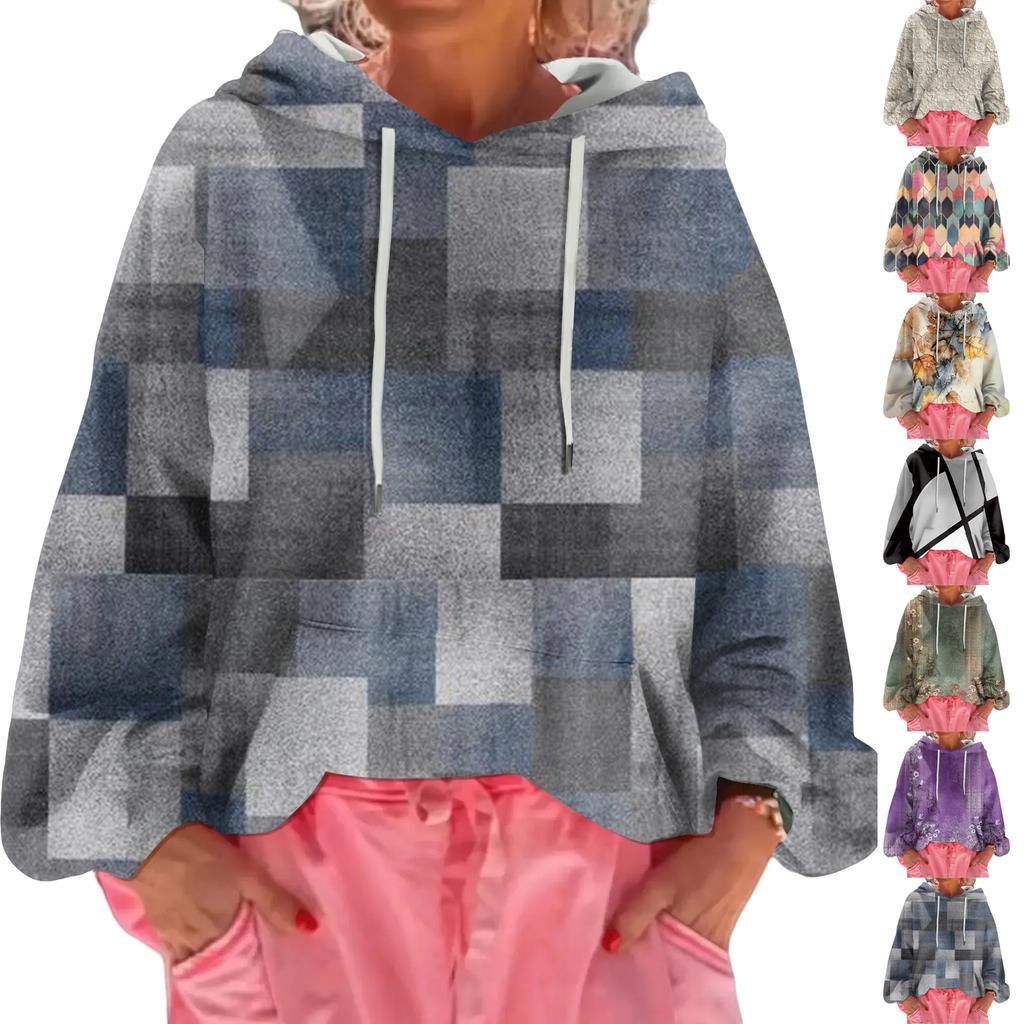 Women's Floral Print Loose Casual Long Sleeved Hooded Sweatshirt