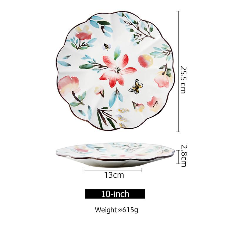 Flower-shaped Ceramic Serving Plate Floral Design Dinner Dishes Microwave Safe Dinnerware Dessert Plate 8/10 inch