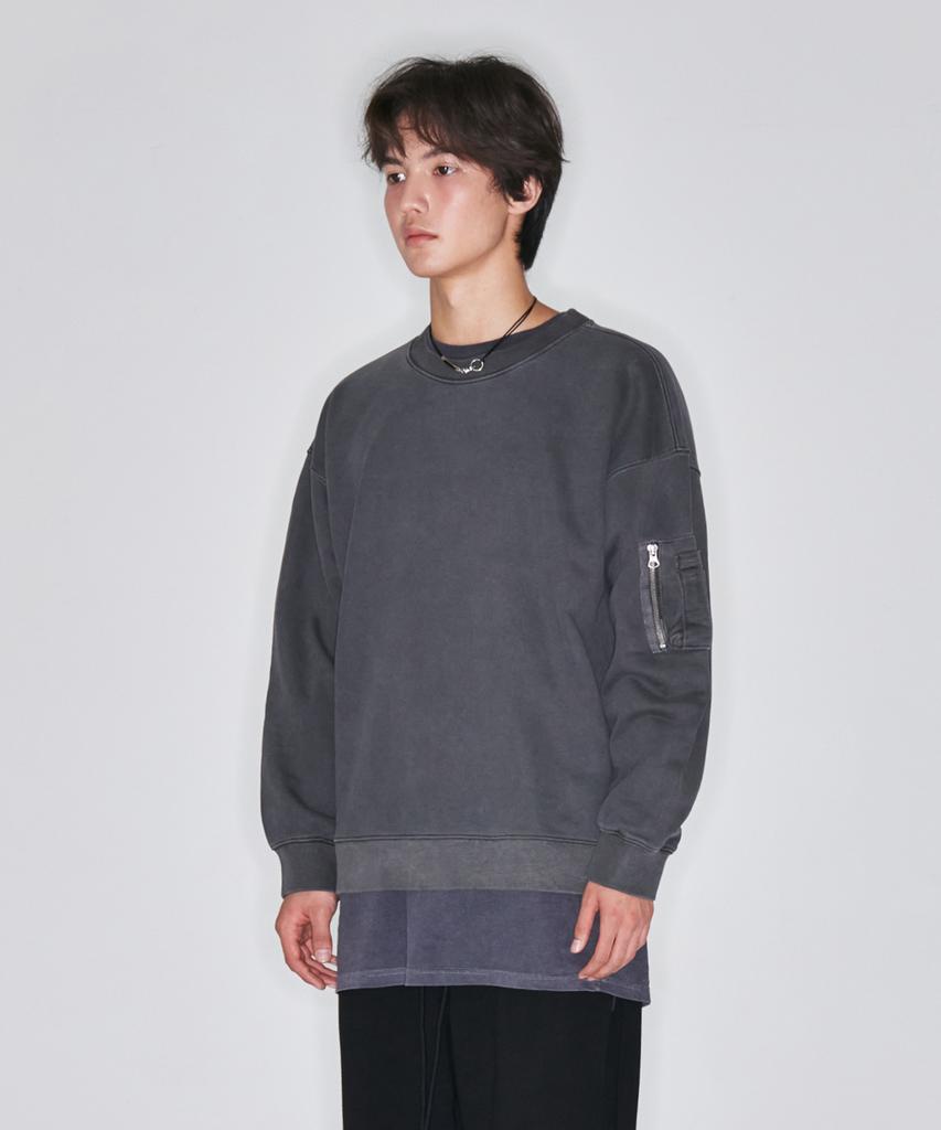 ATTENTIONROW Retro Ma-1 Vintage Pigment Oversized Sweatshirt (Dark Gray)