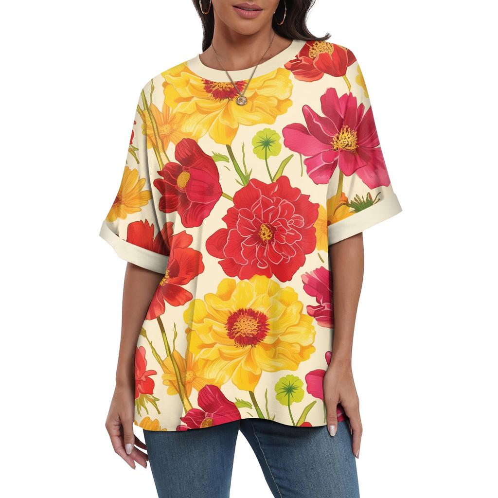 Summer Round Neck 3D Colorful Print Top Fashionable Casual Short Sleeved Women's T-shirts