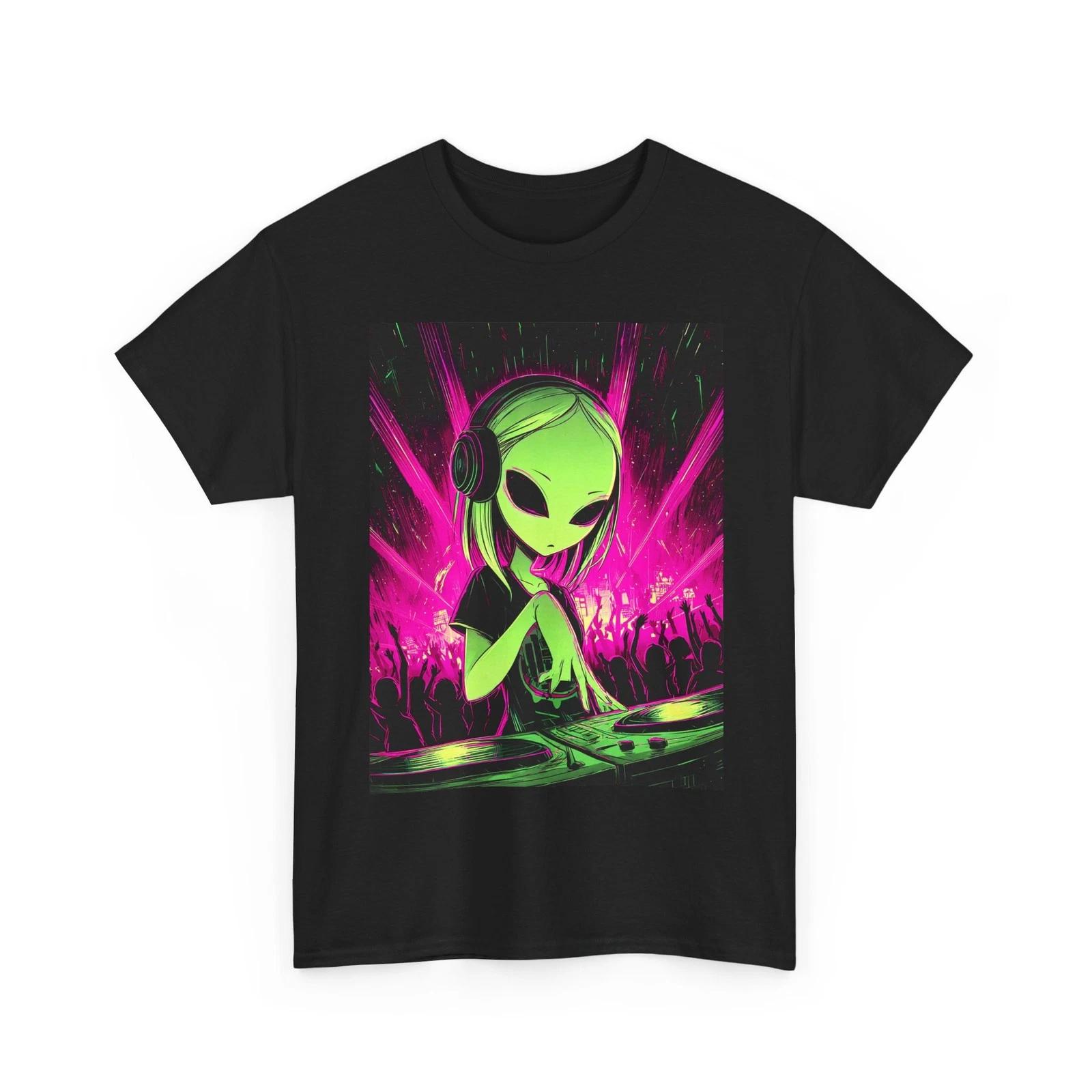 DJ ALIEN GIRL ART Tshirt TEE GIFT WOMEN MEN TEENS STREET WEAR RAVE PARTY SHIRT S