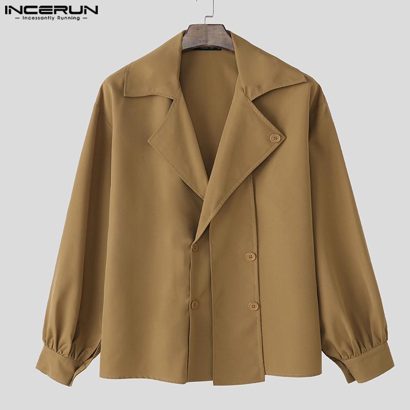 

INCERUN Oversized Mens Lapel Neck Long Sleeve Button Down Casual Shirts 4XL синій