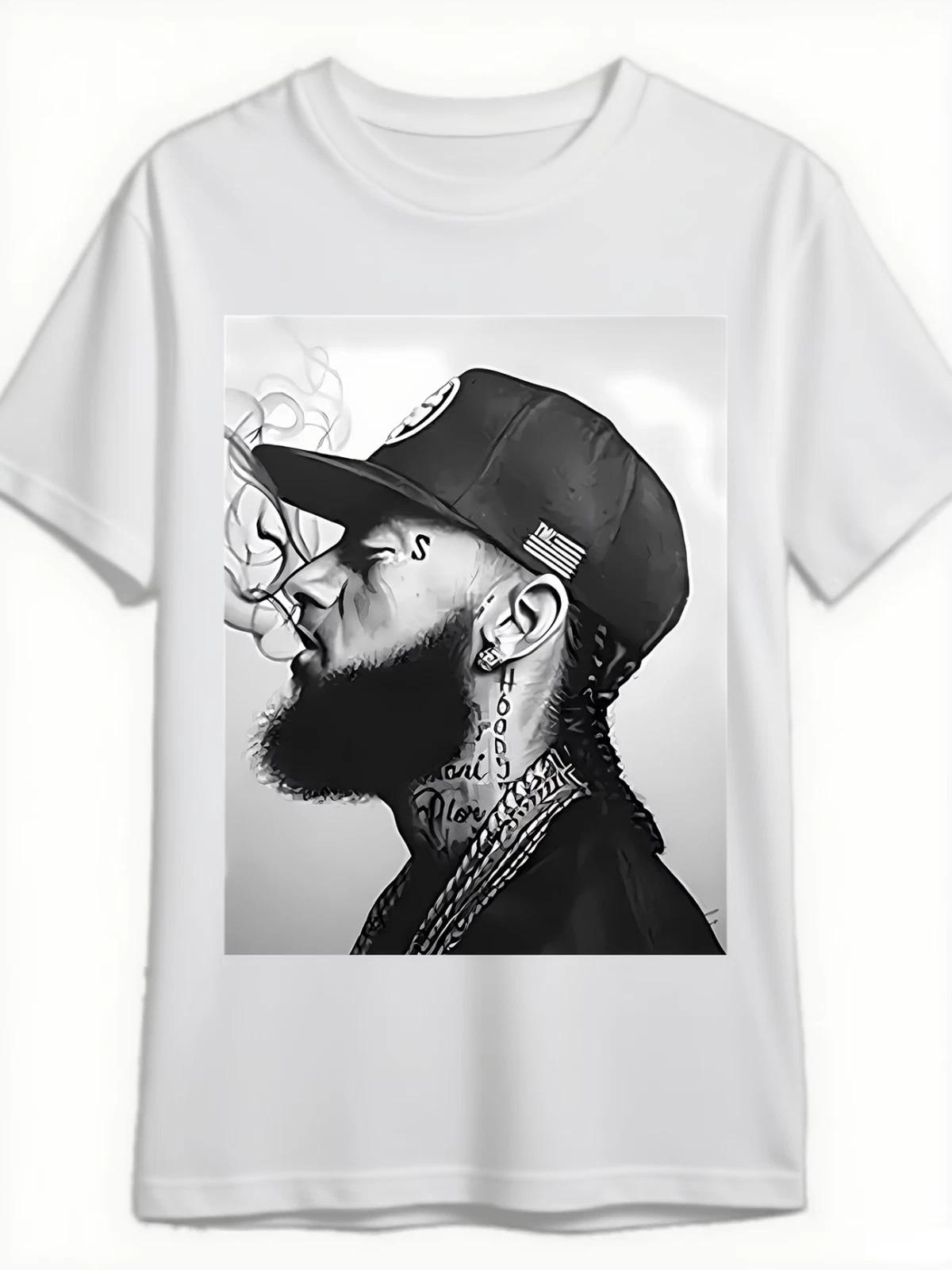 Men S Black Printed T-Shirt - Relaxed Fit Heavy Short Sleeves M