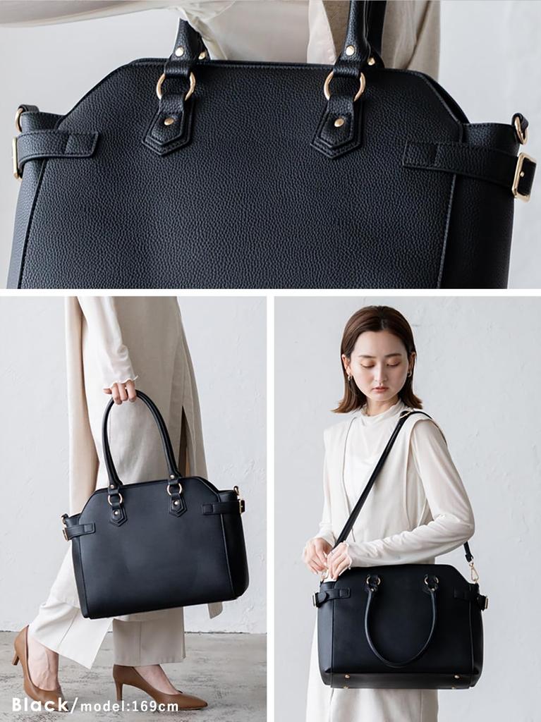 VITAFELICE Belt Design Tote Bag for 2-Way Women, sib-20044p (Black)