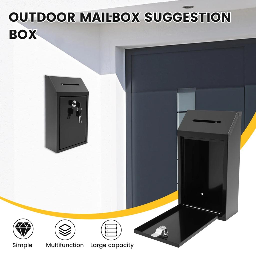 Wall Mounted Mail Box Metal Donation Box with Practical Slot Lock and Key Safe Reliable Cash Drop Box for Home Office Outdoor