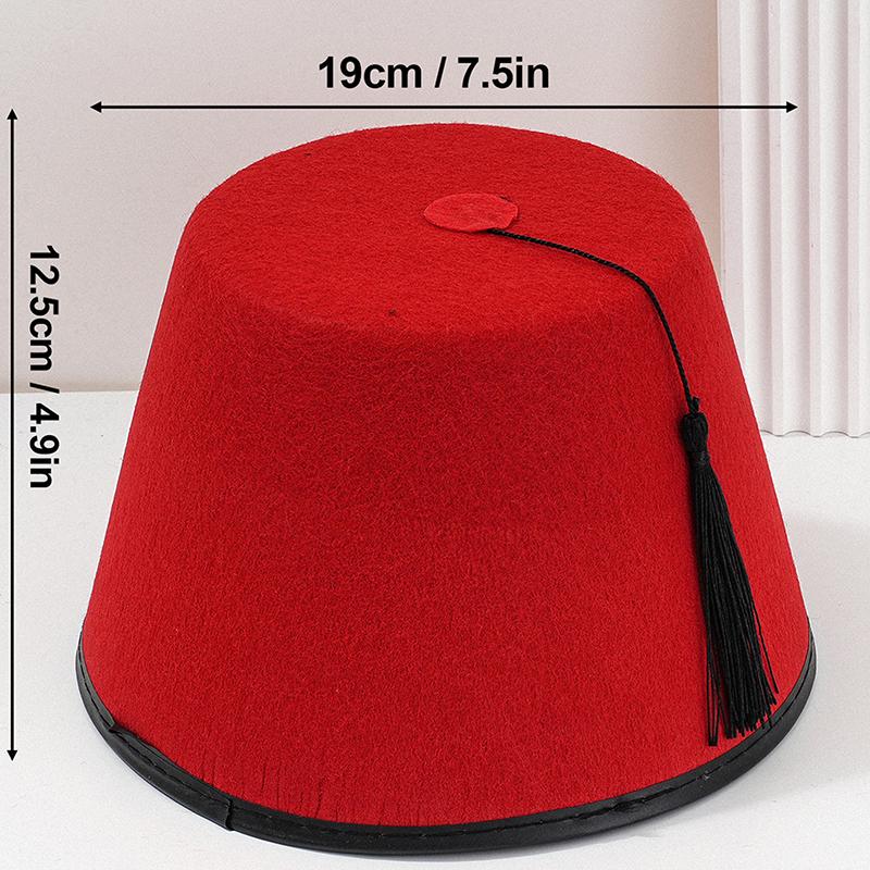 Tarboosh Fez Hat For Men Universal Red Moroccan Hat Ottoman Round Hat Breathable Turkish Tassels Cap Role Play Headwear