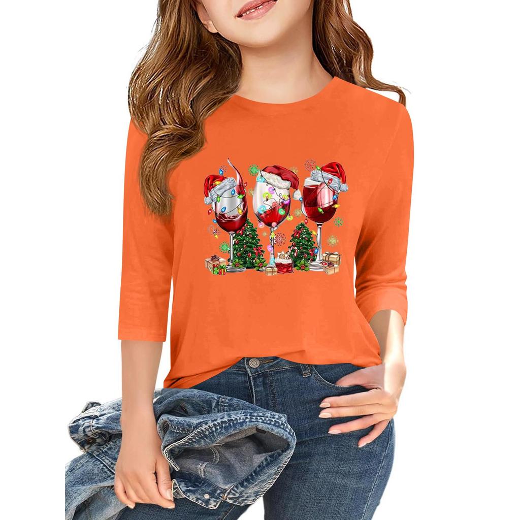 Barns 3/4-ärmad tryckt t-shirt med rund hals för vardagsbruk för självständighetsdagen