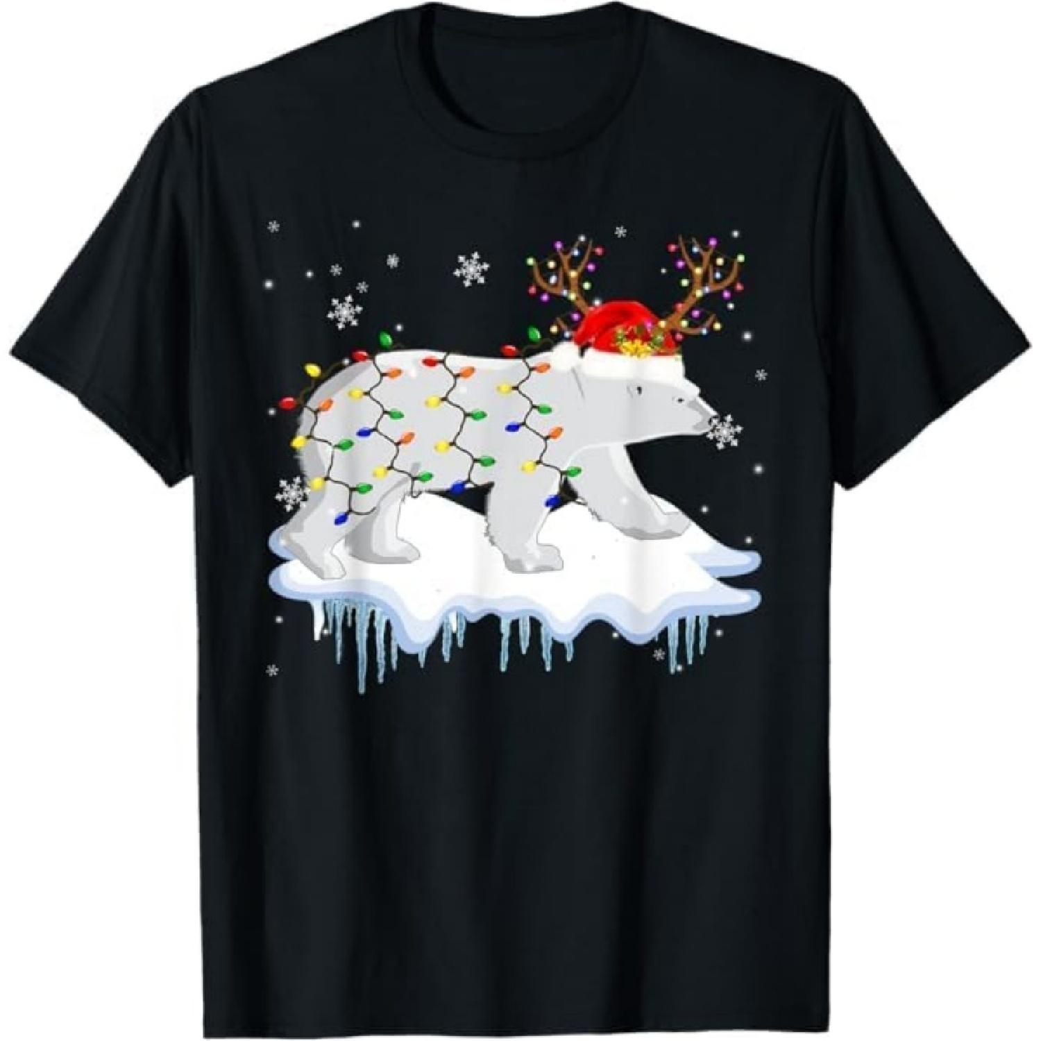 Santa Reindeer Polar Bear Christmas Light Santa Polar Bear T-Shirt TRU Mens Womens Tank Top Sweatshirt Hoodie Longsleeve 916 Black S