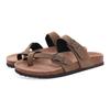 Fashion Shevalues Women's Cork Thong Sandals New Casual Leather Flip Flops Summer Unisex Cork Footbed Slippers Men Beach Vacation Slides