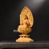 Hanro Art Sculpture Manjushri Bodhisattva Buddhist Altar Buddha Statue Wood Carving Tsuge Tree Flying Heavenly Halo Lotus Pedestal Year of the Rabbit