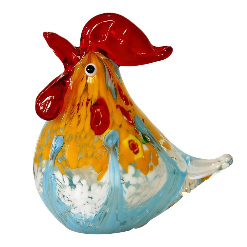 

Multicolor Glass Rooster Sculpture Handmade Colored Glaze Animal Figurine for Living Room Decoration Collectible Gift