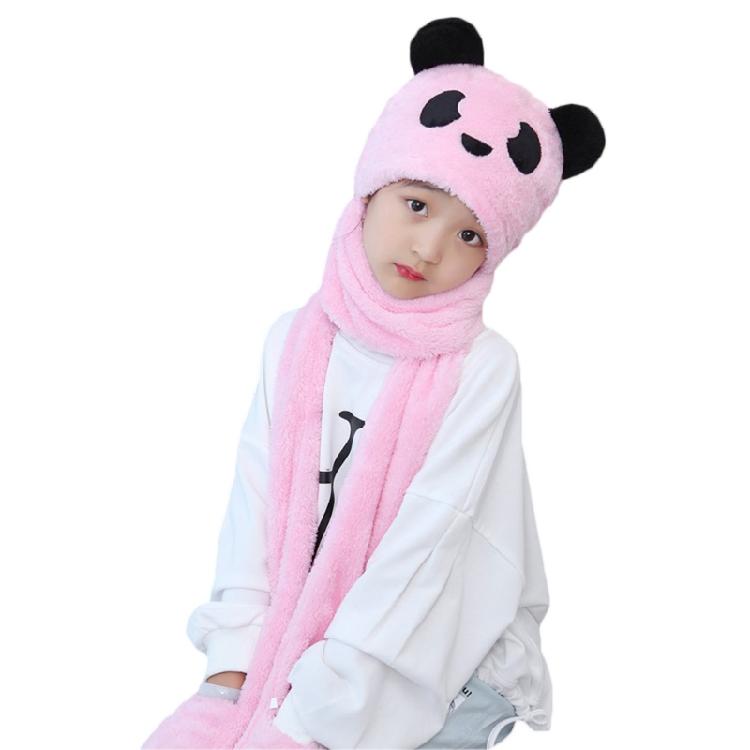 Kapuzenschal Mütze Nackenwärmer mit Tasche Fäustlinge Panda Ohren Kinder Plüsch Ohrenklappenmütze