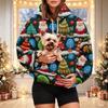 Felpa con cappuccio da donna con stampa natalizia e tasca per animali domestici, Felpa alla moda con cappuccio per le feste
