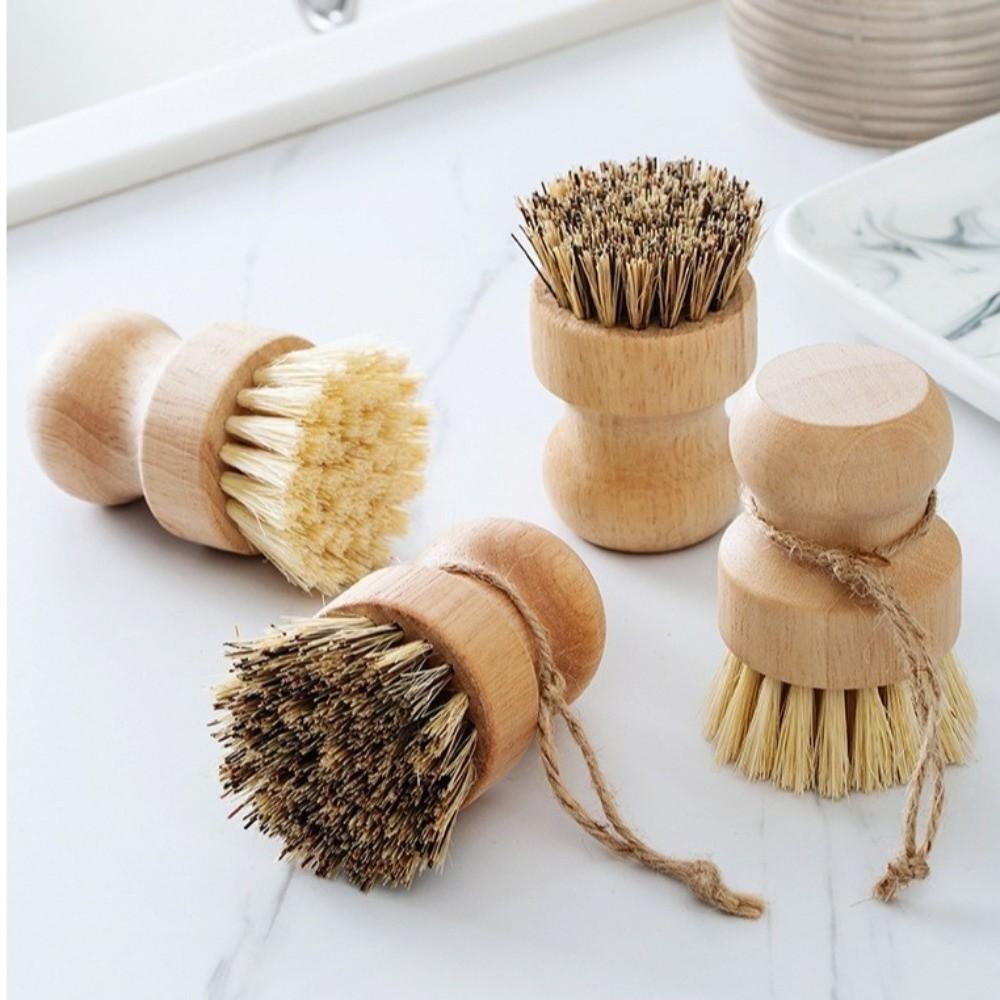 Handheld Cleaning Scrubbers Wooden Handle Scrubbing Brush Dishwashing Brush  for Bowls Plates Pot