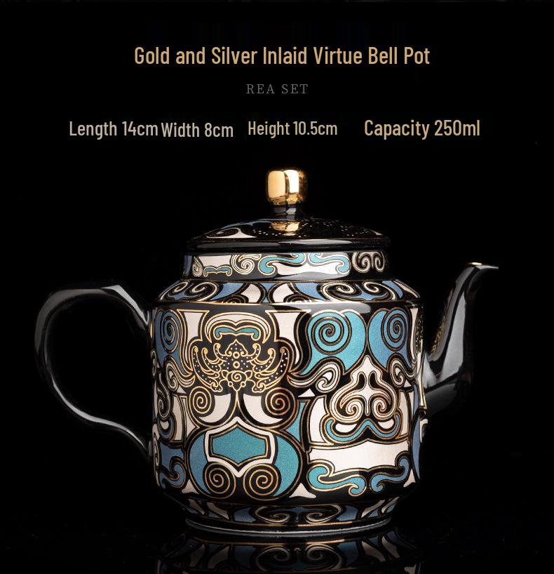 Gold & Silver Inlay Gaiwan Tea Set: Chinese Taotie Teapot with Gilded Teacup & Infuser
