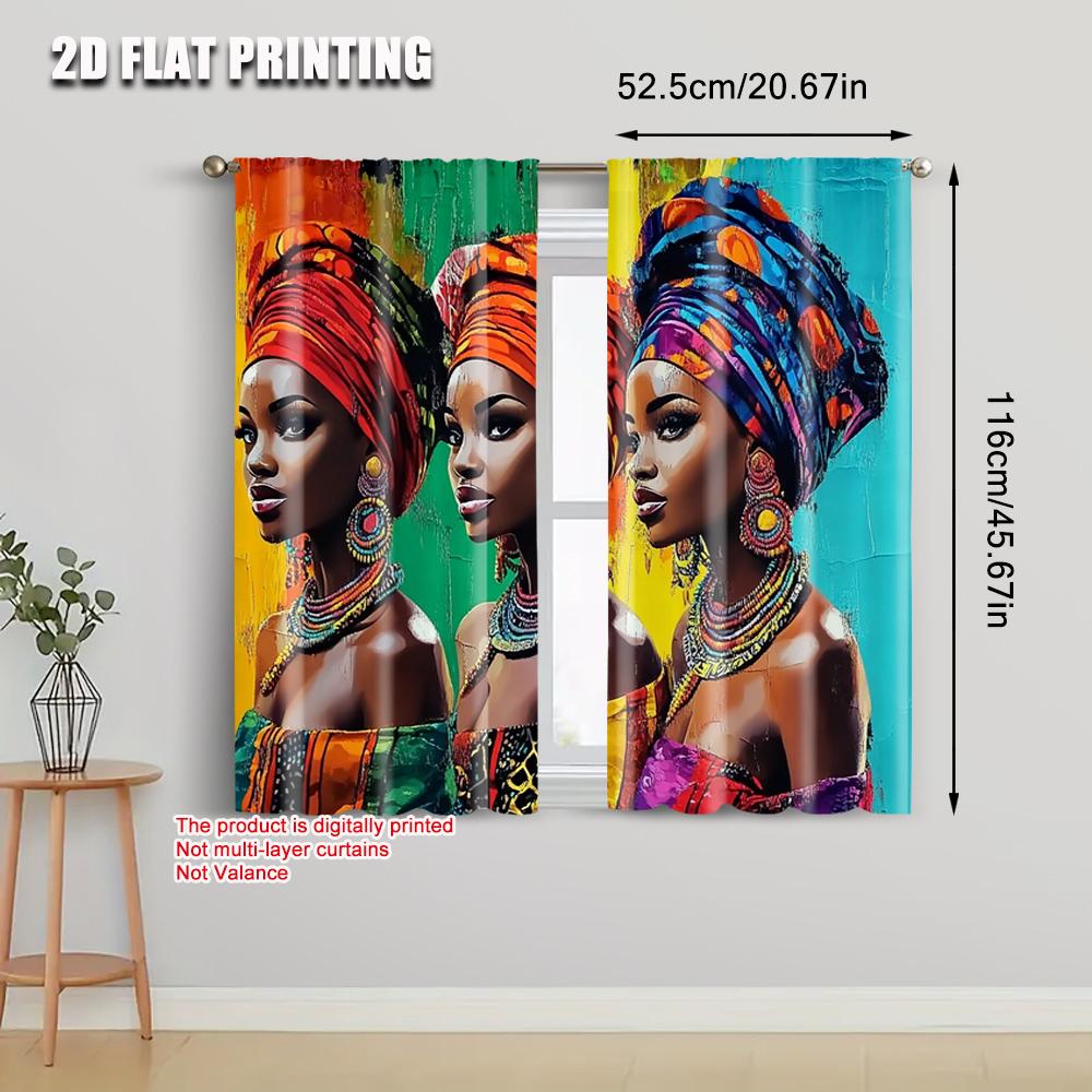 2pcs   Popular Curtains 2D plane printing African Woman Print Versatile Durable Polyester (without rod) Stuff Clearance Perfect