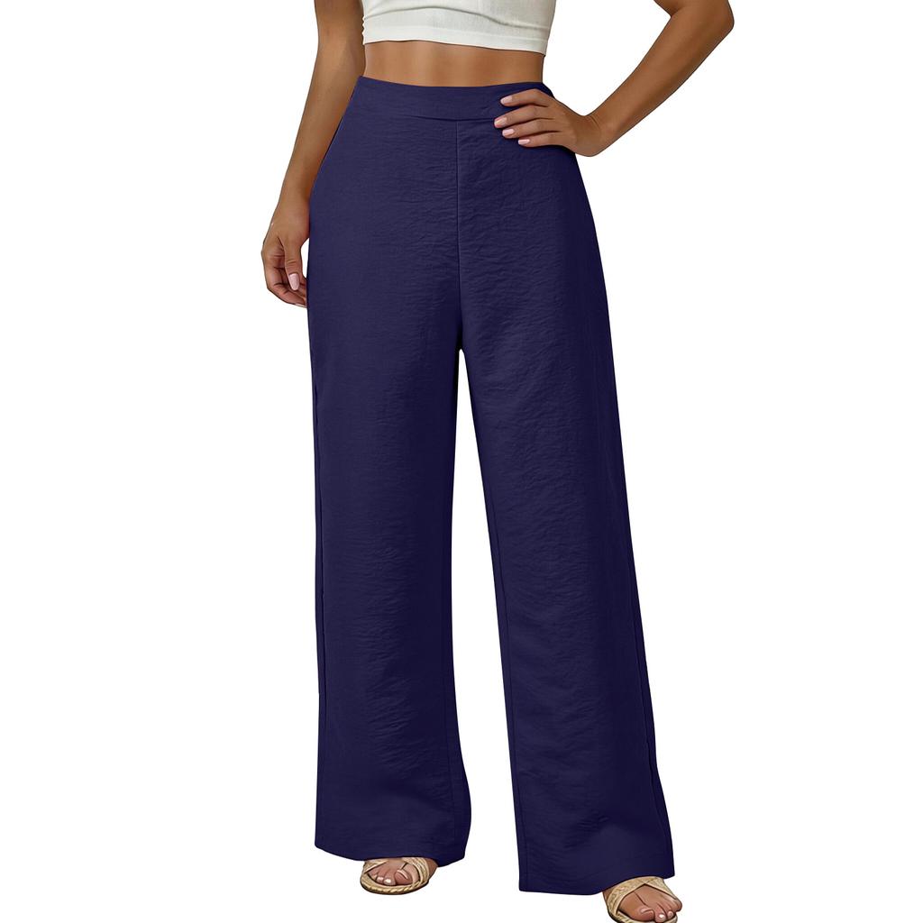 Damen locker weite Hose, lässige lockere Baumwoll-Leinenhose mit Taschen