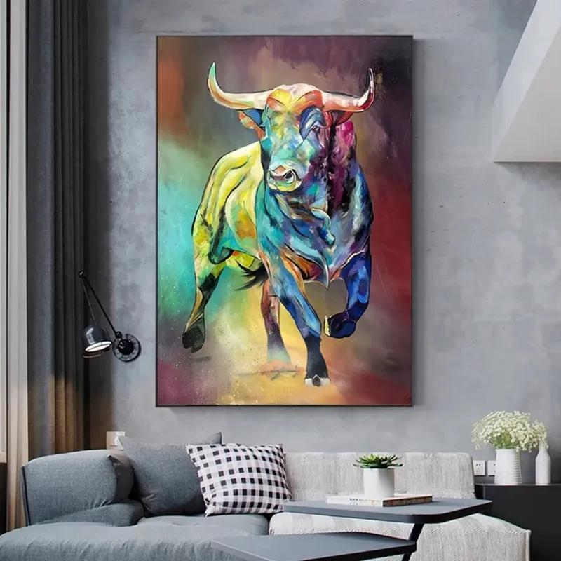 

Абстрактное современное искусство Граффити Бык Холст Живопись Настенное искусство Анималист Картина для гостиной Граффити Плакат и принты Современный дом